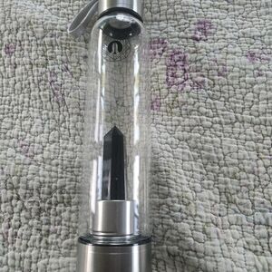 Black Obsidian Crystal-Infused Glass Bottle with Silver Base